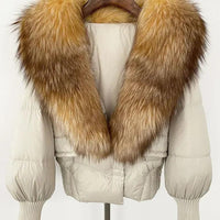 Winter girls jacket with real raccoon fox fur loose fit coat