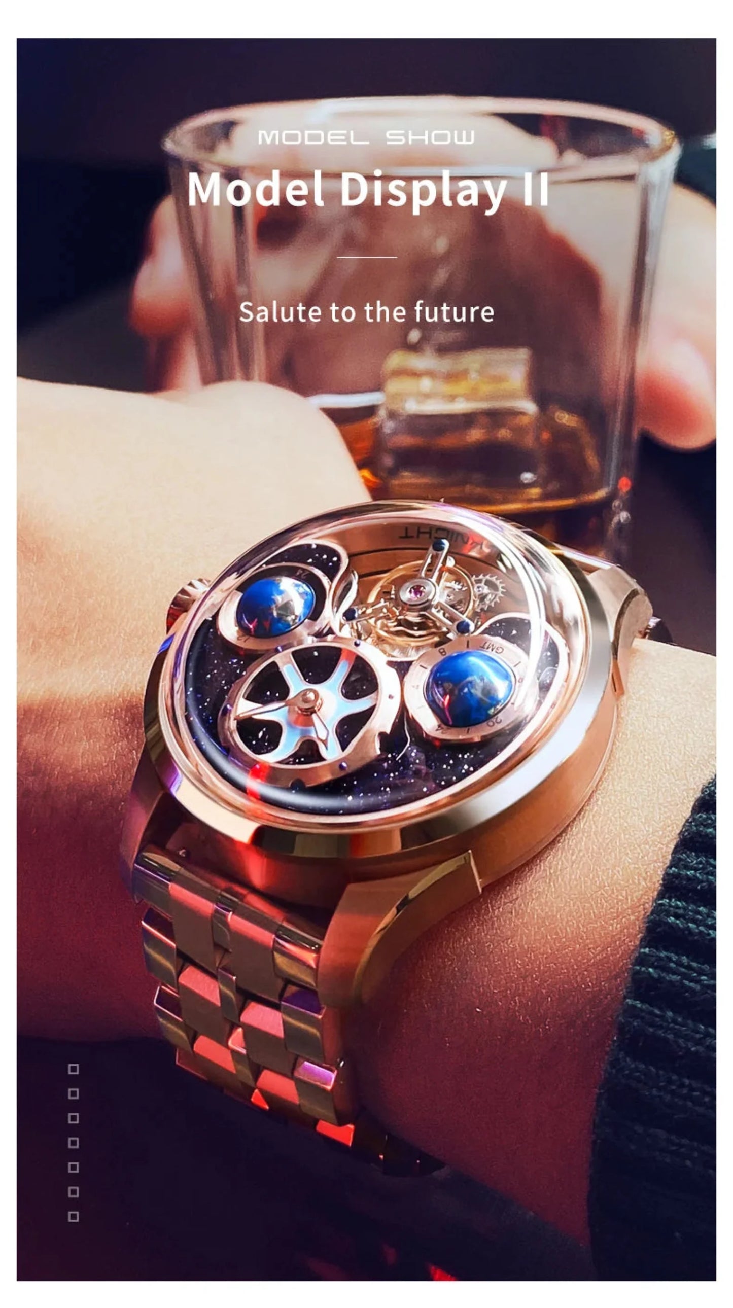 IDEAL KNIGHT blue earth tourbillon watch luxury skeleton automatic timepiece