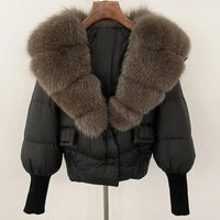 Winter girls jacket with real raccoon fox fur loose fit coat