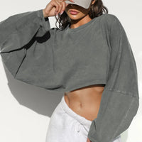 Loose fit round neck crop sweater women Short