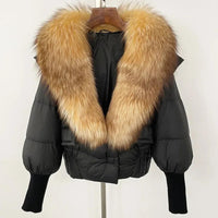 Winter girls jacket with real raccoon fox fur loose fit coat