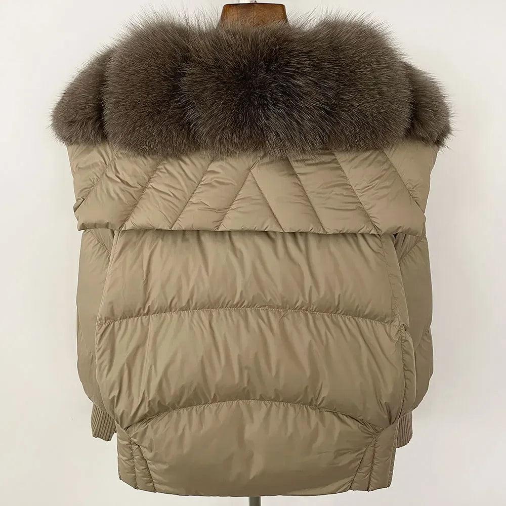 Winter girls jacket with real raccoon fox fur loose fit coat