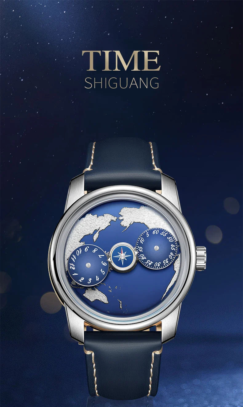 Earth automatic watch unique earth design stainless steel waterproof luminous dial