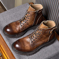 Classic handmade vintage leather ankle boots genuine leather