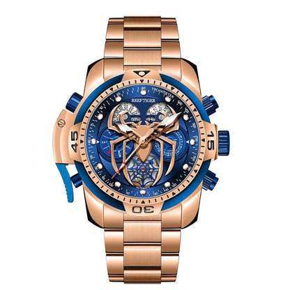 REEF TIGER Sport Automatikuhr – Skelett-Design mit Spider-Zifferblatt