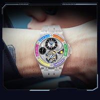 Haofa k9 watermelon crystal watch luxury skeleton tourbillon watch sapphire glass