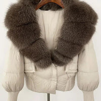 Winter girls jacket with real raccoon fox fur loose fit coat