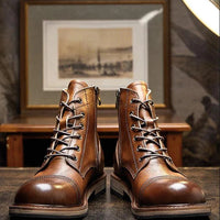 Men genuine leather handmade high quality comfortable boots