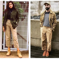 maden adjustable high waist khaki cargo pants vintage style for men