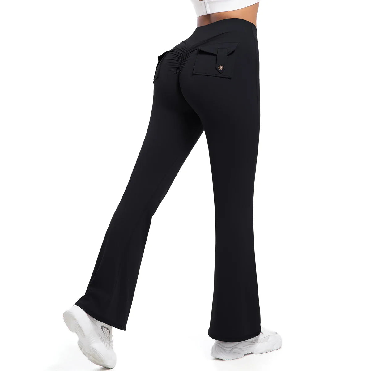 Women Flare pocket leggings high waist Breathable street style