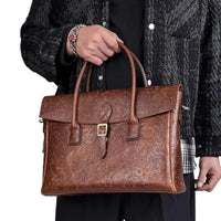 Vintage flower carved leather bag  single shoulder briefcase & business satchel