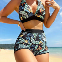 Bikini set short swimsuit women high waist swimwear printed beachwear