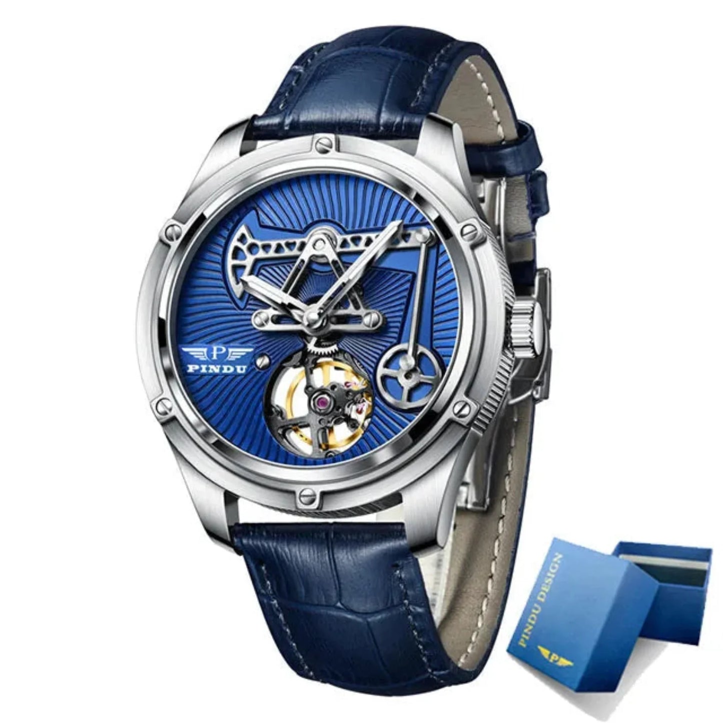 Men leather mechanical watch auto movement, sapphire glass