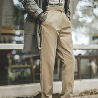 maden adjustable high waist khaki cargo pants vintage style for men