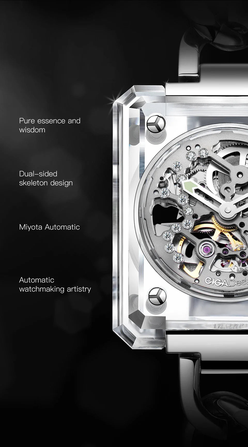 CIGA Design crystal love series elegant skeleton automatic watch for ladies