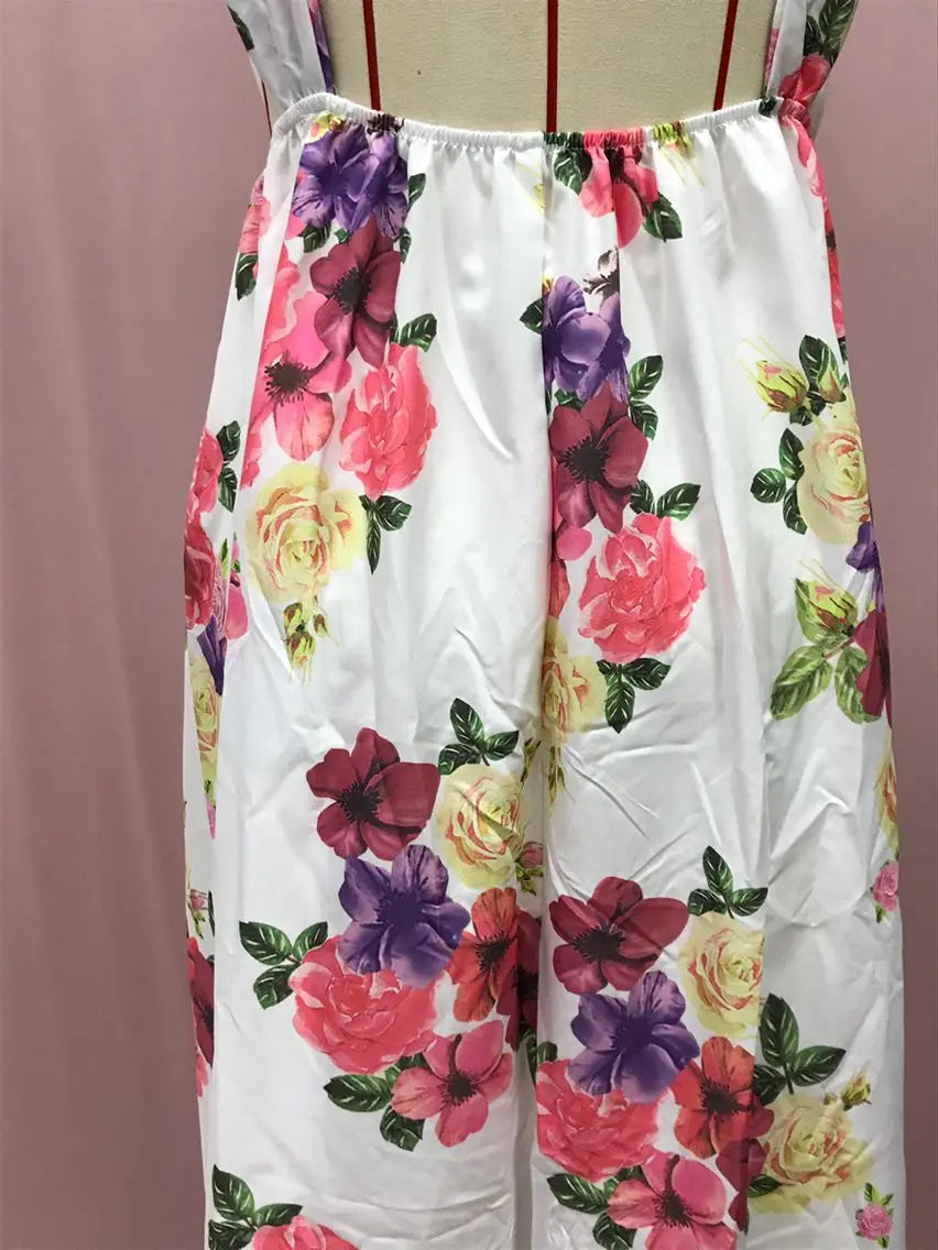 Rückenfreies Blumenkleid - Ärmelloses Maxikleid mit hoher Taille