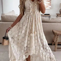 Boho style girl dress white cotton lace sleeveless long summer