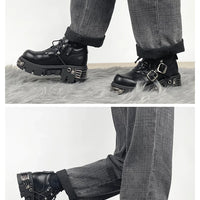 Dark punk style boots leather metal niche street style