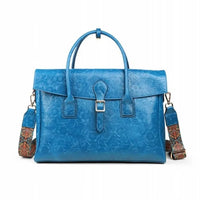 Vintage flower carved leather bag  single shoulder briefcase & business satchel