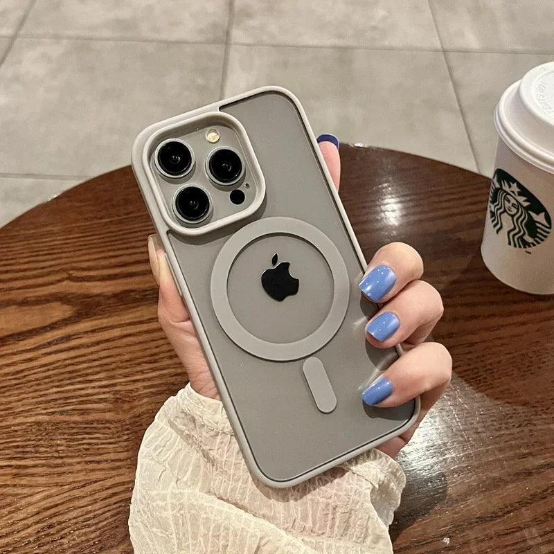 Luxury safe transparent case for iphone,Wireless charge magnetic bumper cover