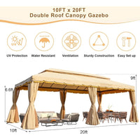 Doppel Dach Patio Gartenzelt, 10x20 Stahlgestell mit Netz und Vorhängen