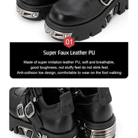 Dark punk style boots leather metal niche street style
