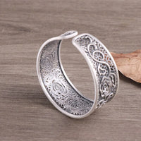 Handcrafted s999 sterling silver rose filigree bangle wide bracelet unique artisan design