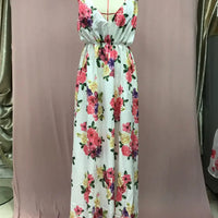 Rückenfreies Blumenkleid - Ärmelloses Maxikleid mit hoher Taille