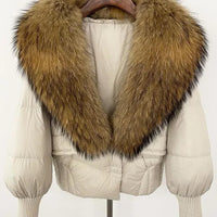 Winter girls jacket with real raccoon fox fur loose fit coat