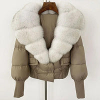 Winter girls jacket with real raccoon fox fur loose fit coat