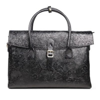 Vintage flower carved leather bag  single shoulder briefcase & business satchel