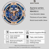 REEF TIGER Sport Automatikuhr – Skelett-Design mit Spider-Zifferblatt