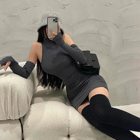 Girls sleeveless pleated mini dress korean style