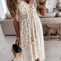 Boho style girl dress white cotton lace sleeveless long summer