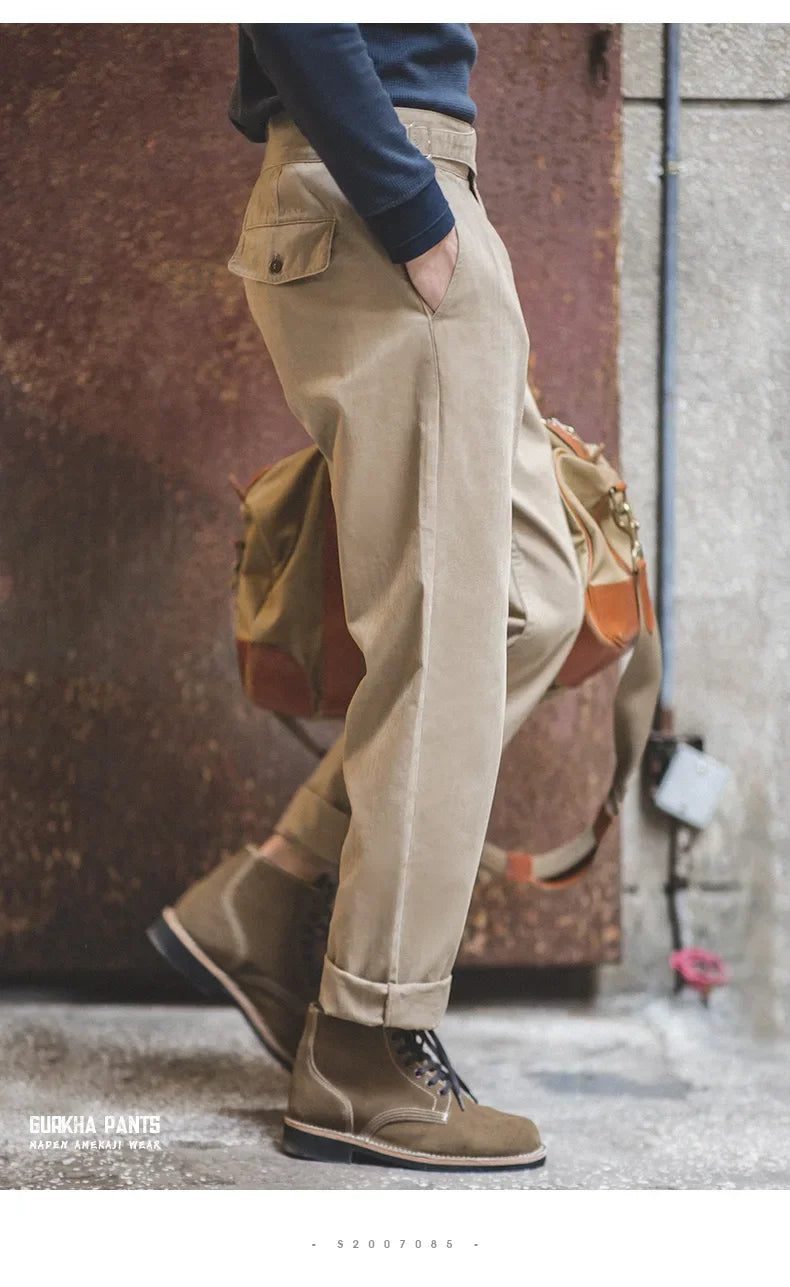 maden adjustable high waist khaki cargo pants vintage style for men