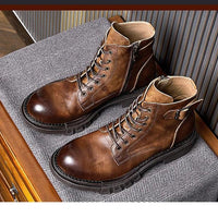 Classic handmade vintage leather ankle boots genuine leather