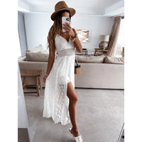Boho style girl dress white cotton lace sleeveless long summer