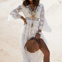 Boho style girl dress white cotton lace sleeveless long summer