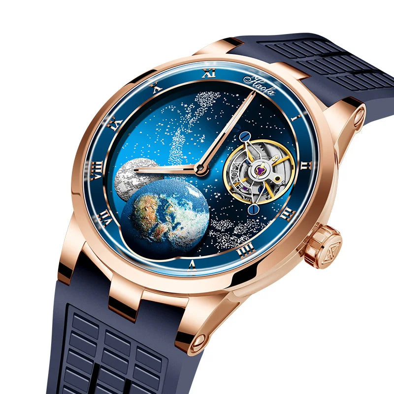 Haofa luxury men watch carrousel sapphire starry dial mechanical wristwatch