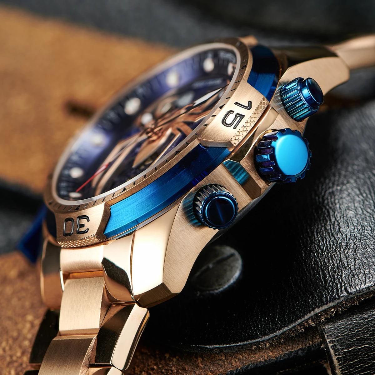 REEF TIGER Sport Automatikuhr – Skelett-Design mit Spider-Zifferblatt