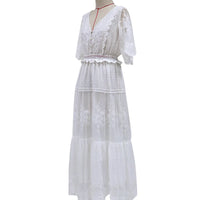 Boho style girl dress white cotton lace sleeveless long summer