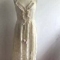 Boho style girl dress white cotton lace sleeveless long summer