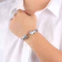 Masculine Fist Shaped Bracelet for Mens Vintage Solid 925 Silver Bangles Classic Jewelry