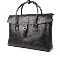 Vintage flower carved leather bag  single shoulder briefcase & business satchel