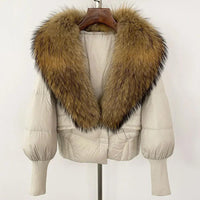 Winter girls jacket with real raccoon fox fur loose fit coat