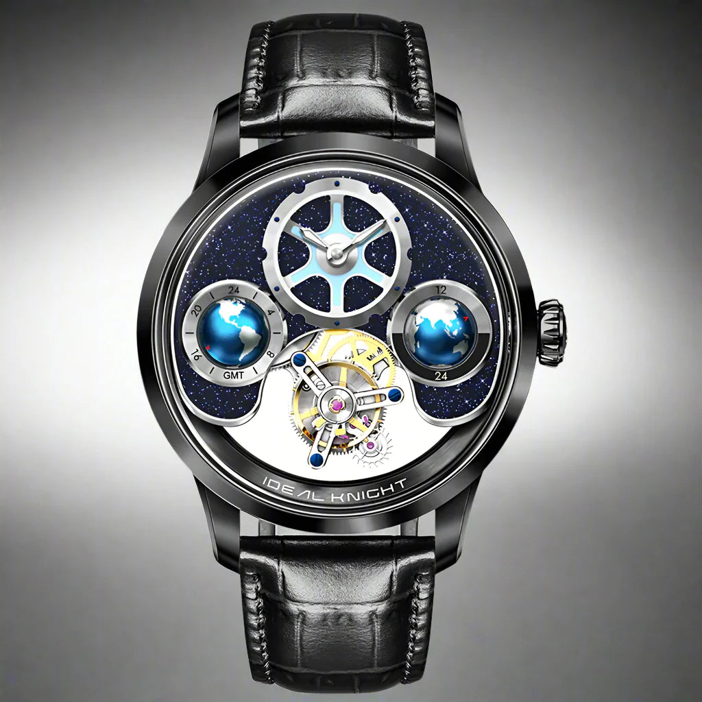 IDEAL KNIGHT blue earth tourbillon watch luxury skeleton automatic timepiece