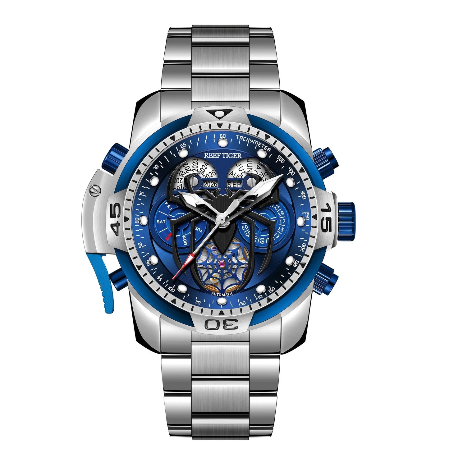 REEF TIGER Sport Automatikuhr – Skelett-Design mit Spider-Zifferblatt