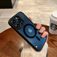 Luxury safe transparent case for iphone,Wireless charge magnetic bumper cover