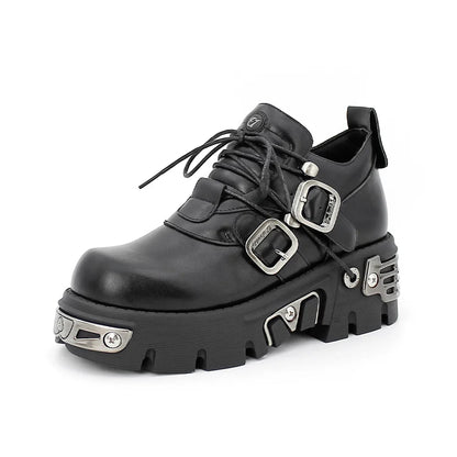 Dark punk style boots leather metal niche street style