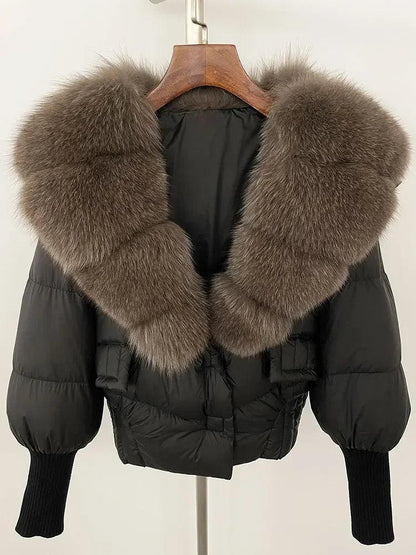 Winter girls jacket with real raccoon fox fur loose fit coat